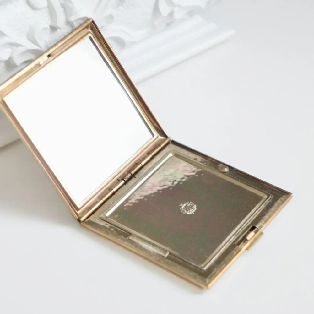 Antique Art Deco Evans Brass Makeup Mirrored Compact